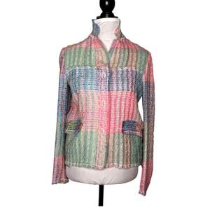 Balmain Paris Rare Vintage Tweed Blazer Pastel Multicolor Pink Blue Green Size 6
